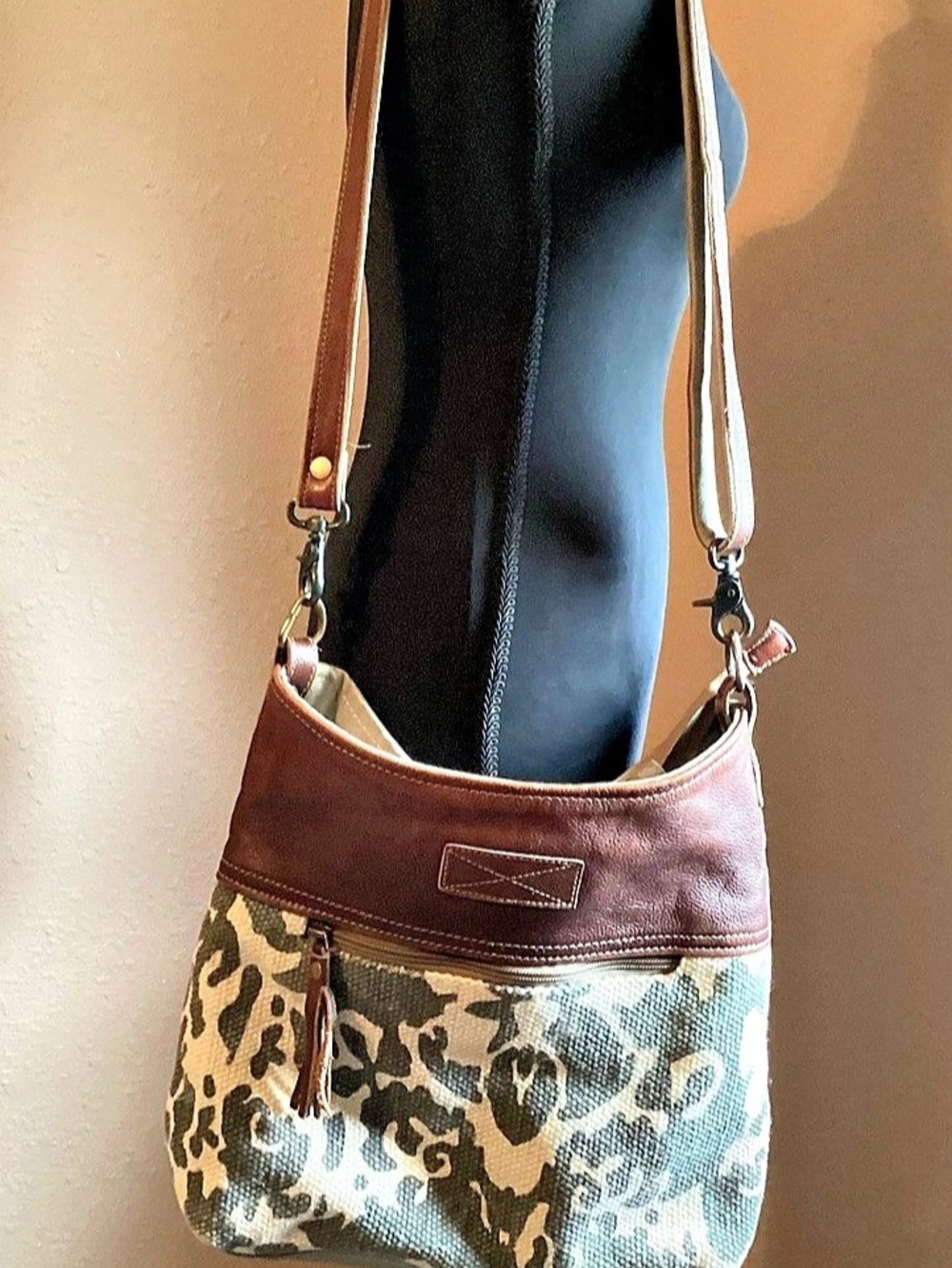 Myra Bag Camo Canvas and Leather Crossbody